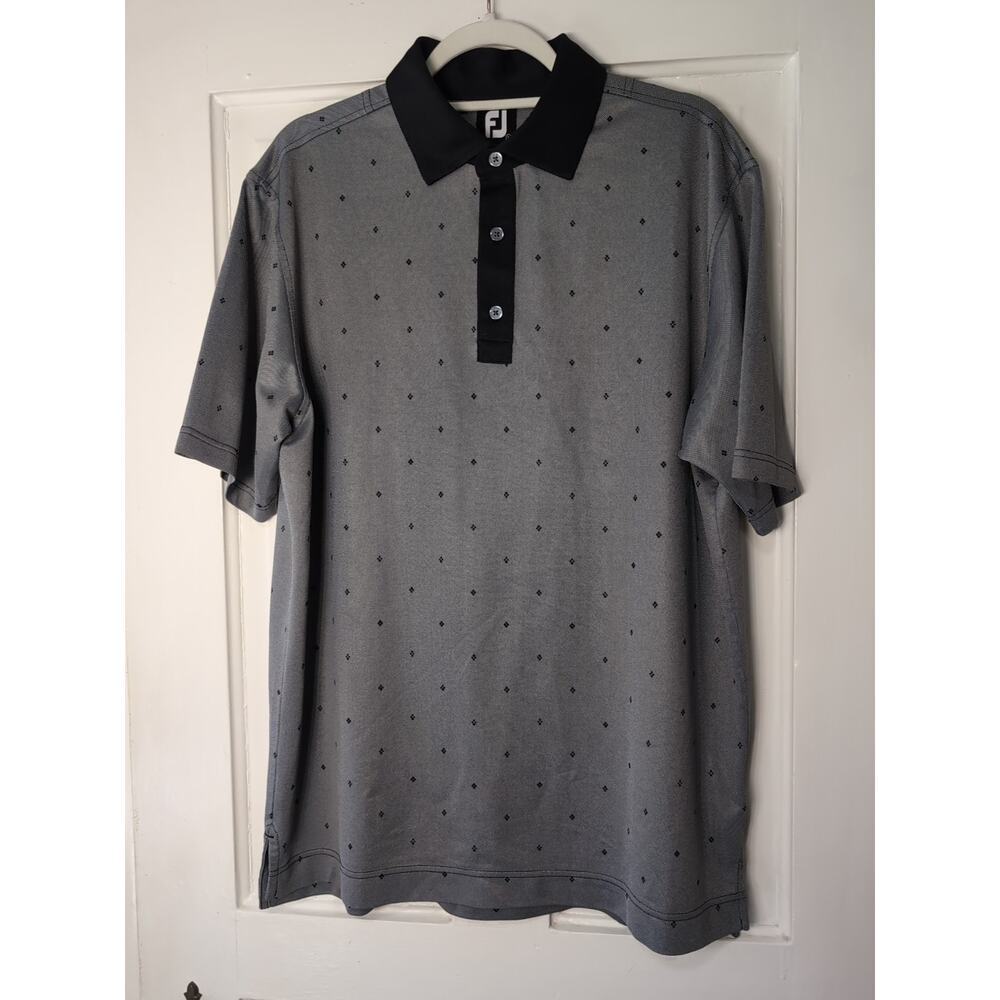 FootJoy Diamond Golf Polo Shirt Men's L Grey Black Short Sleeve Sports(977)